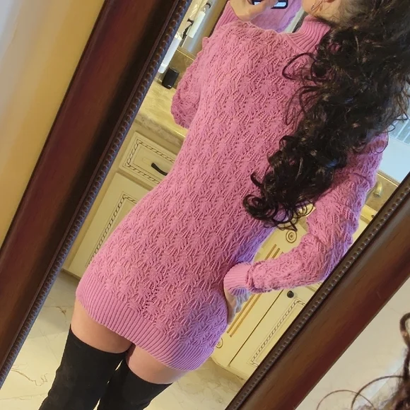 BCBGMAXAZRIA Lavender Knit Sweater Dress, L - Picture 11 of 16